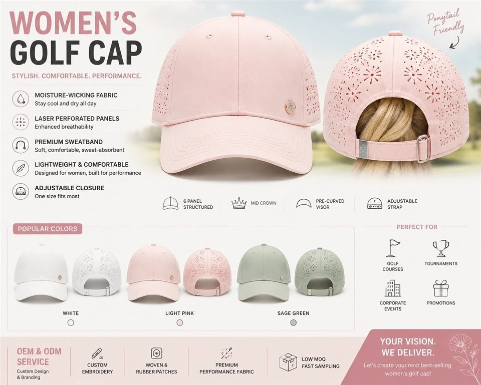 Custom Women's Ponytail Golf Cap | Breathable Performance Sports Hat OEM Manufacturer suppliers